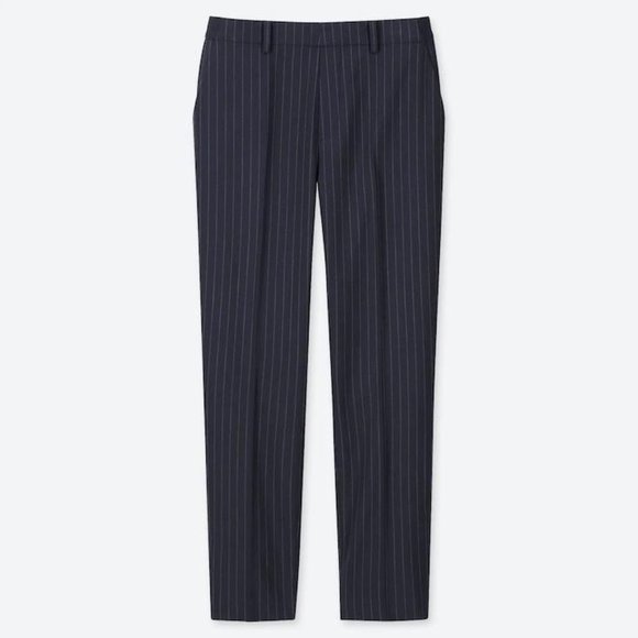 MANGO navy blue striped straight leg trousers - Picture 2 of 5
